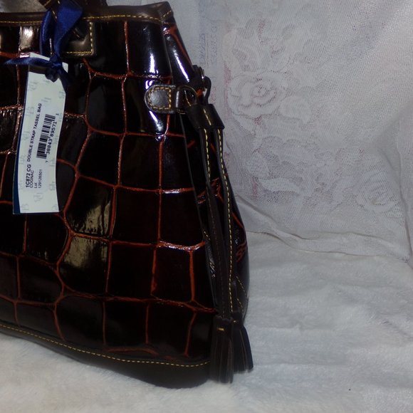 NWT Dooney & Bourke Embossed Leather Double Strap Tassle Shopper -Cognac - Picture 4 of 16